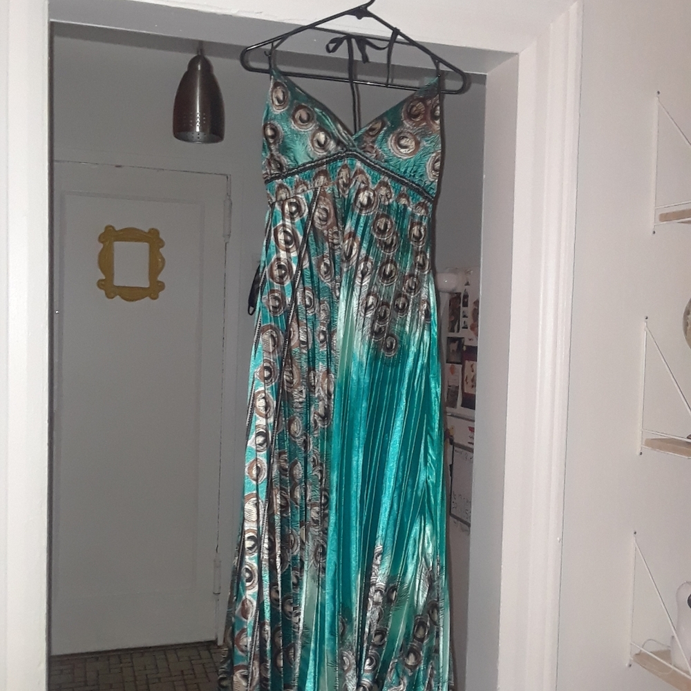 Womens satin halter dress printed